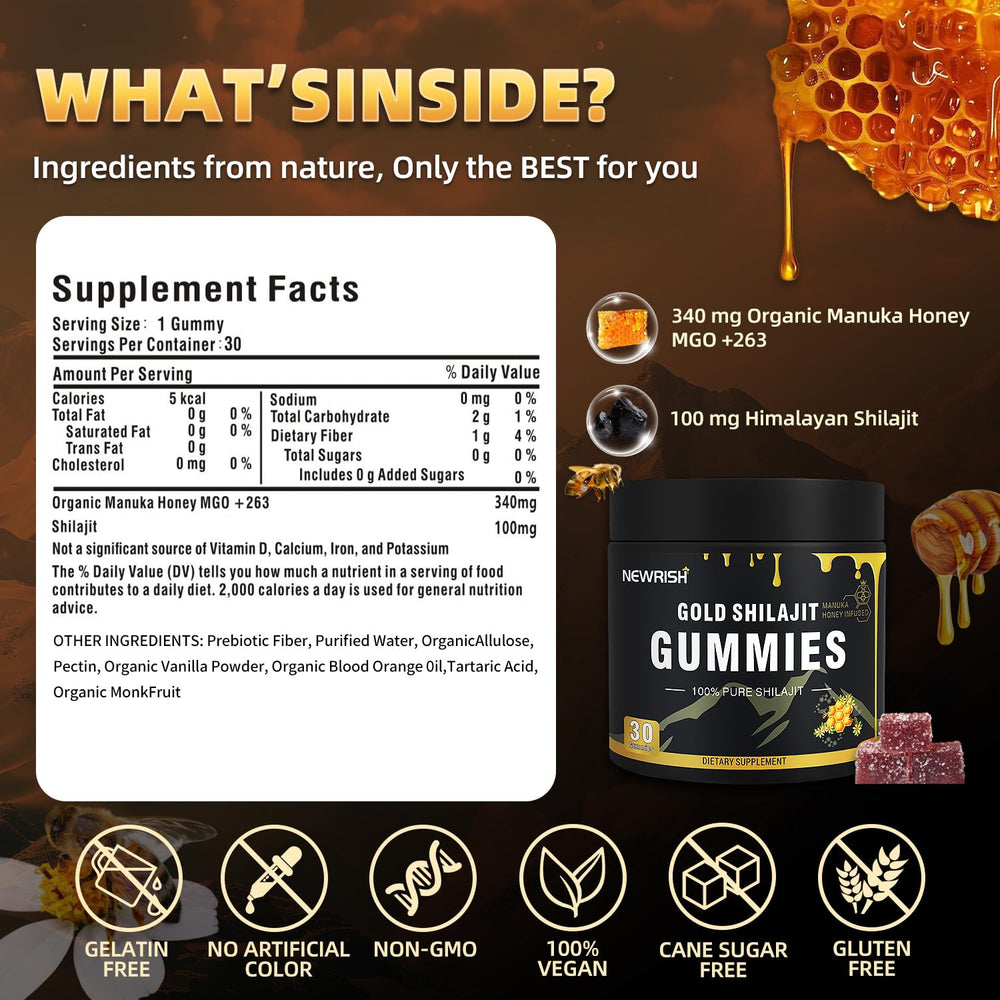 Newrish Shilajit Gummies packaging display ideal for daily routines