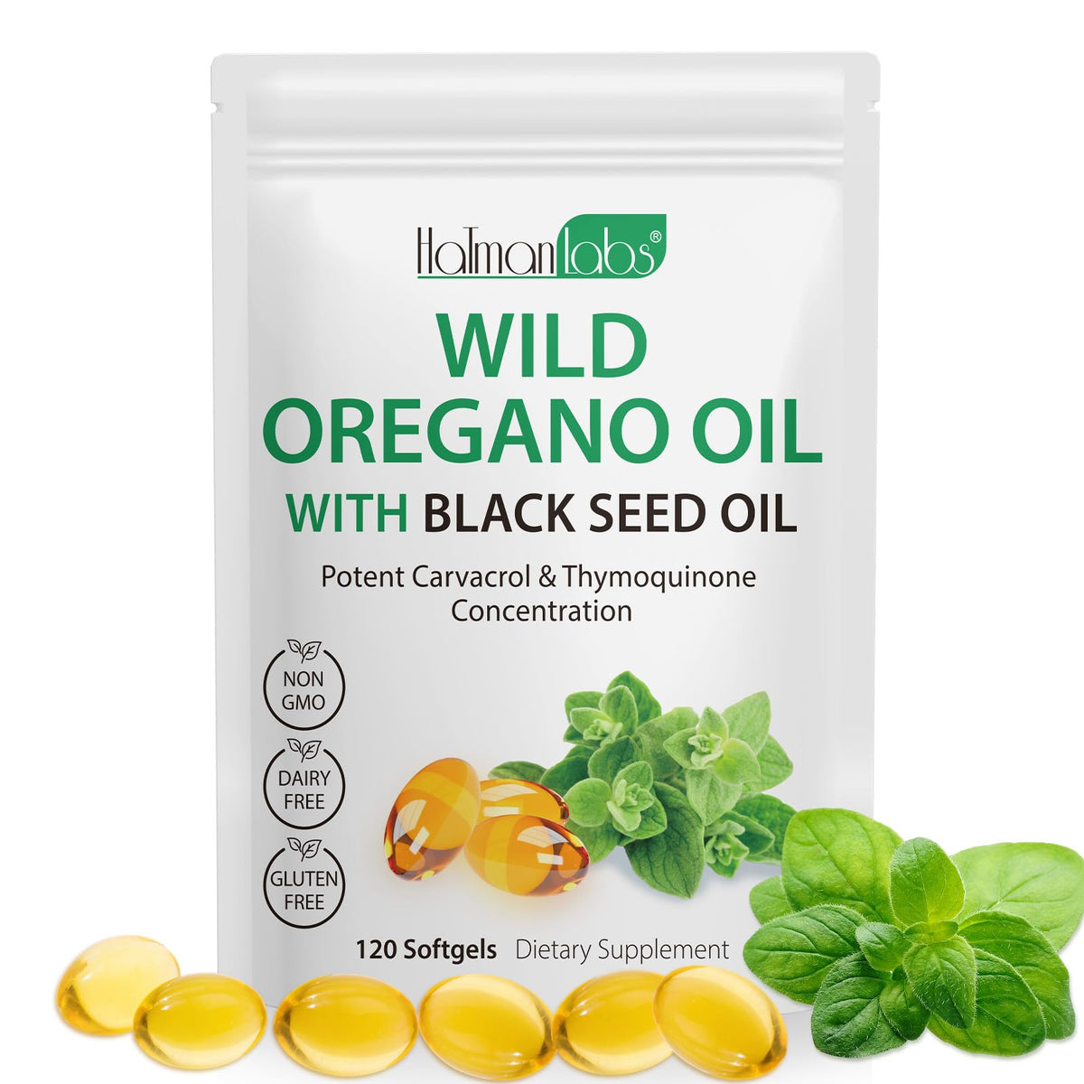 Newseel oregano oil softgel packaging highlights organic formula.