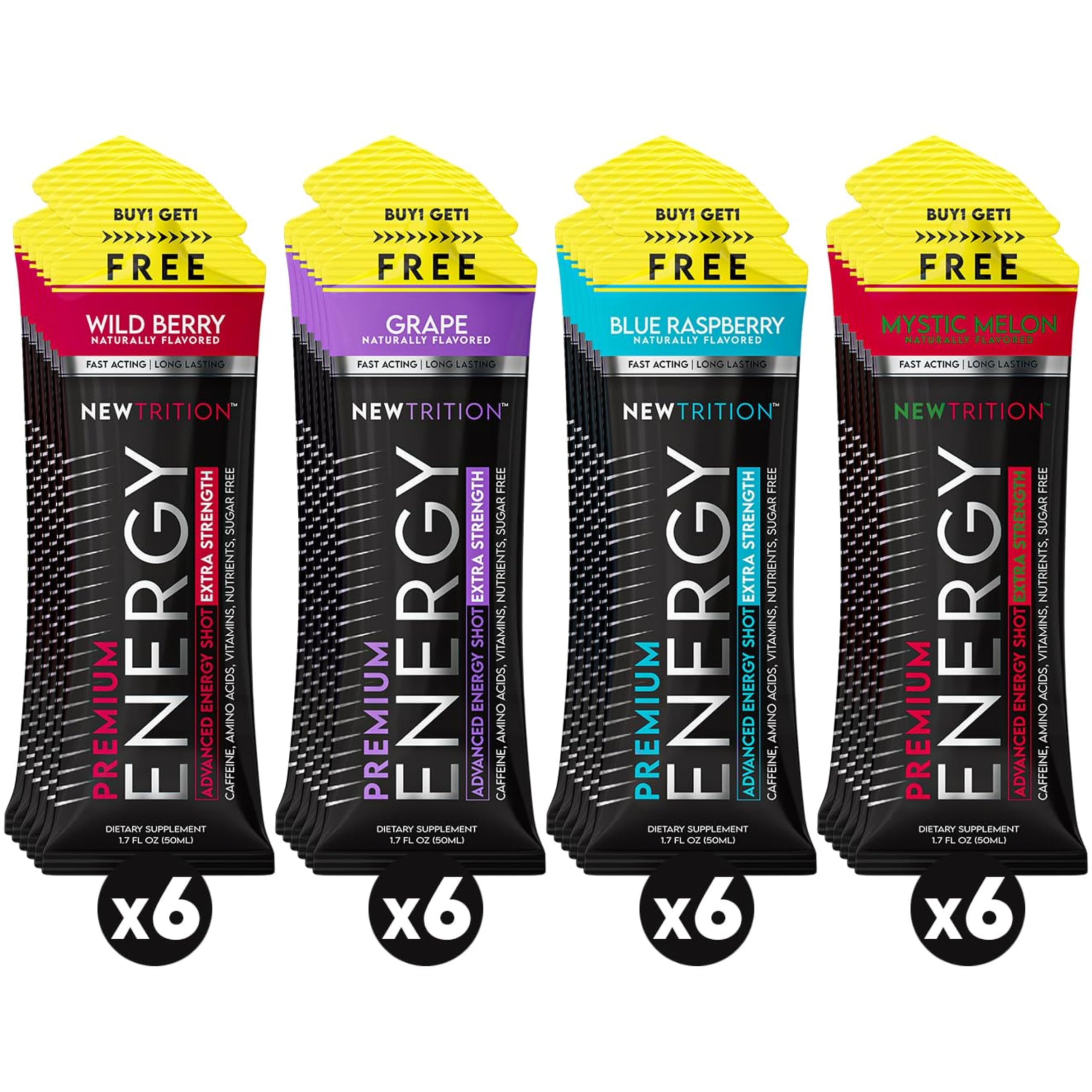 NewTrition blue raspberry energy shot bottle boosts focus during study sessions.
