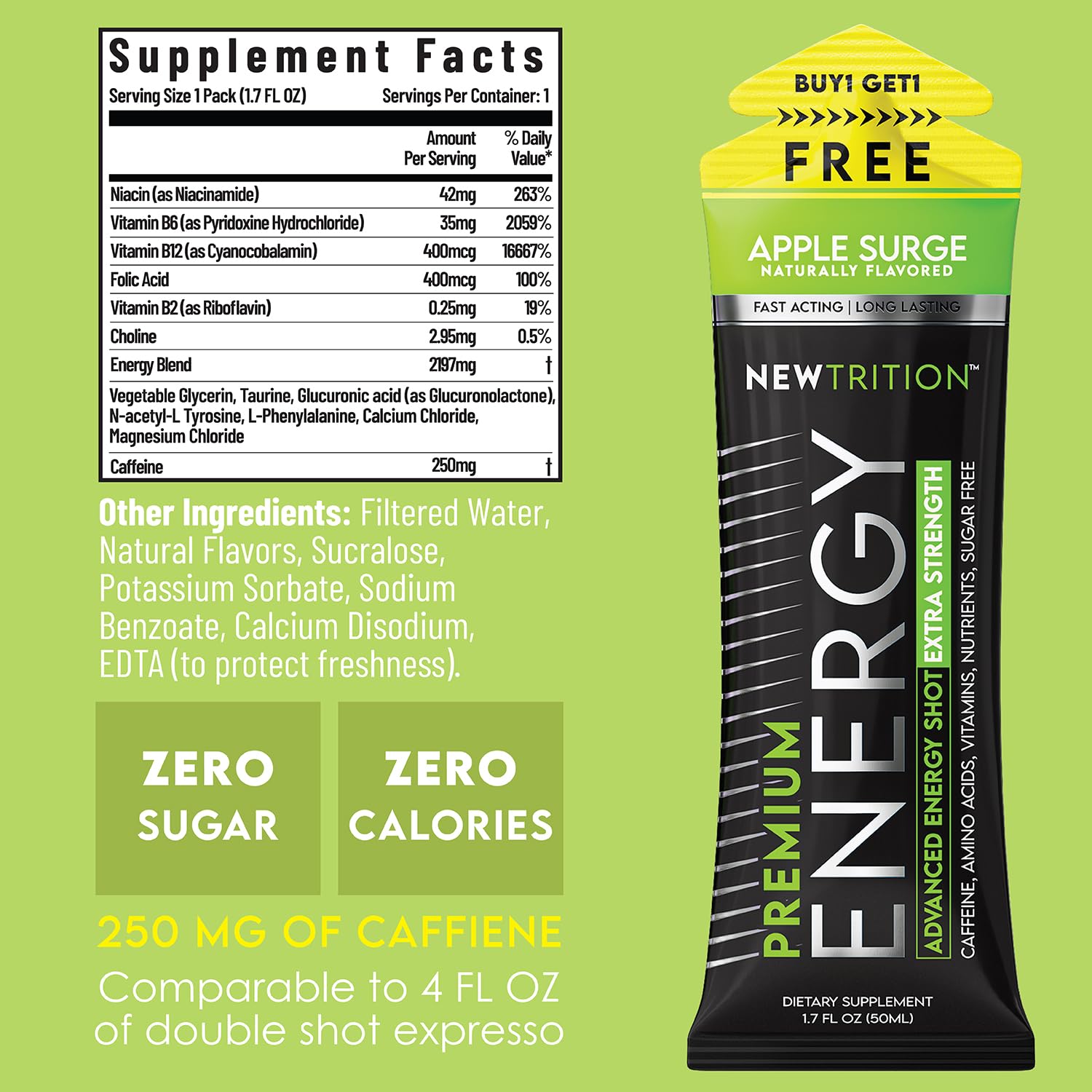 NewTrition Extra Strength Energy Shot Tropical Burst bottle enhances daytime stamina