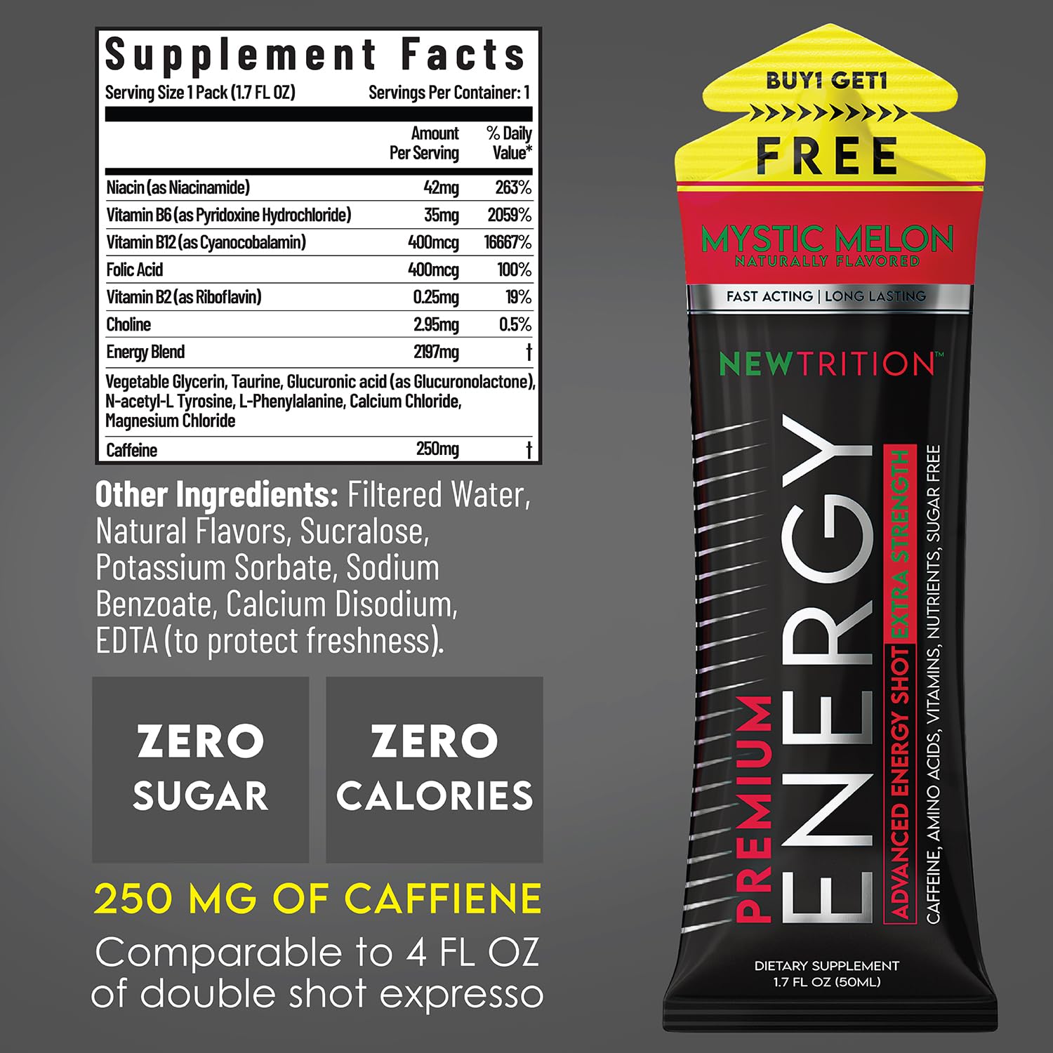 NewTrition wild berry energy shot bottle supports steady alertness.