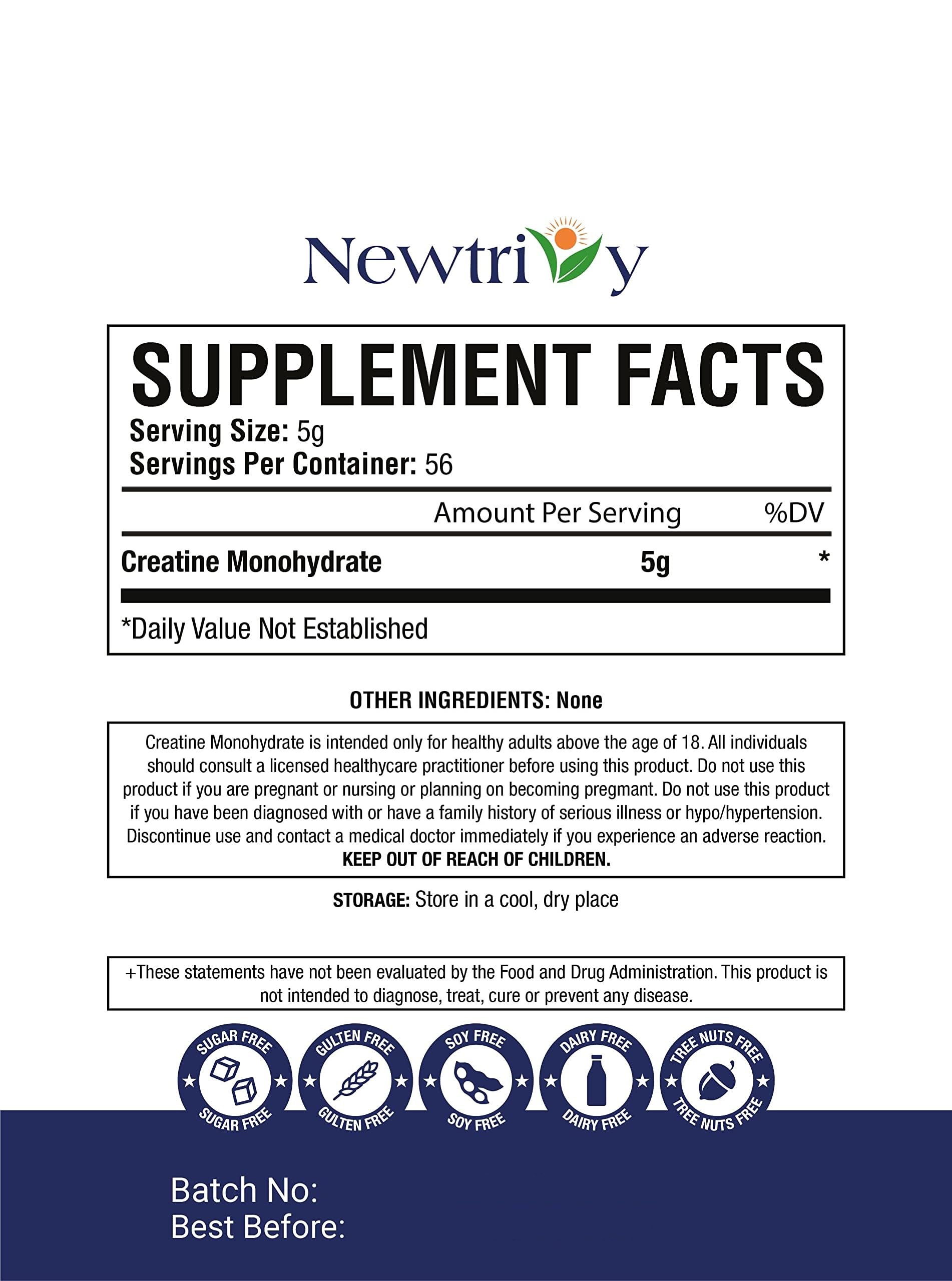 Newtrivy micronized creatine with lab certifications for quality assurance.