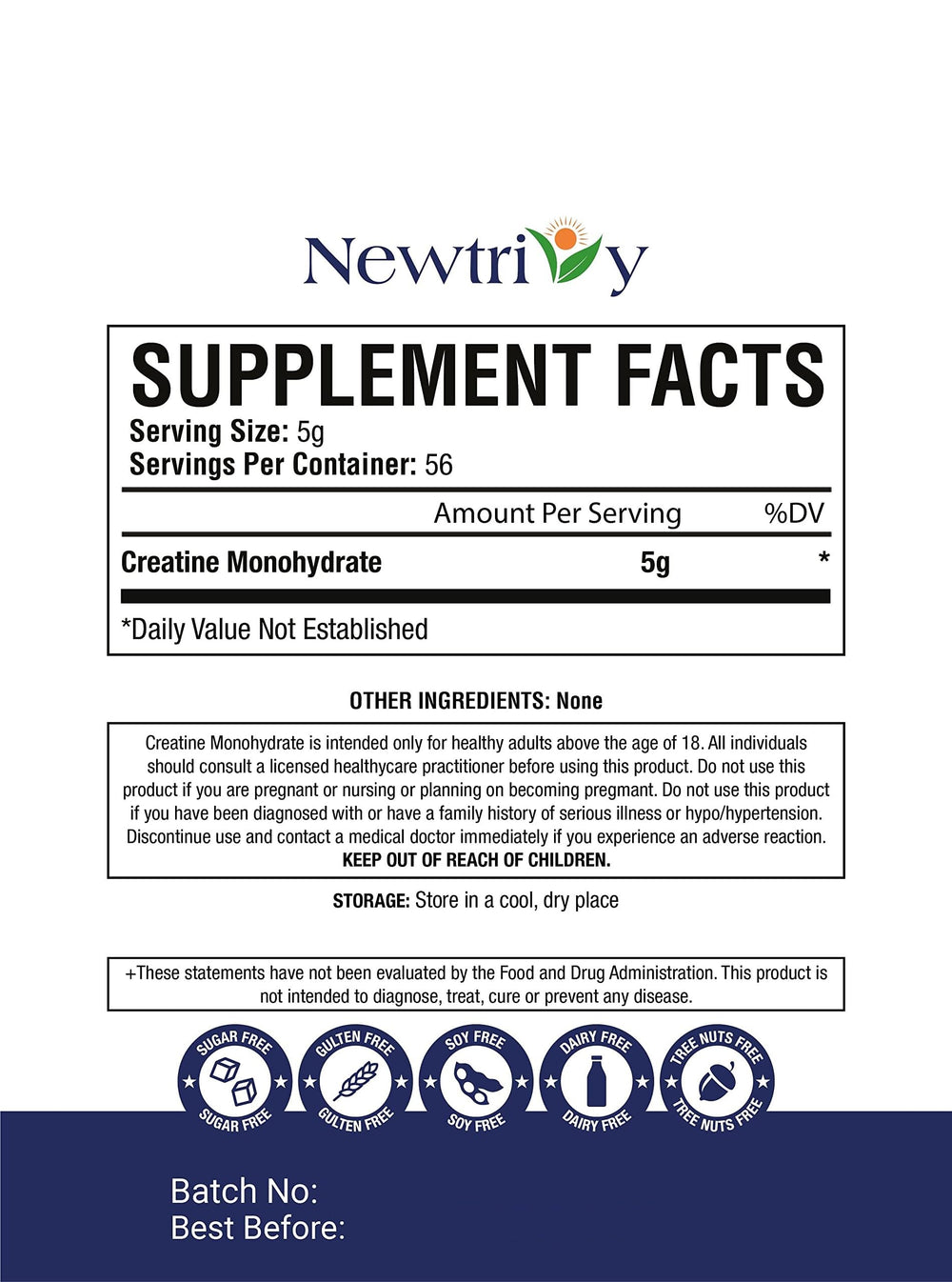 Newtrivy micronized creatine with lab certifications for quality assurance.