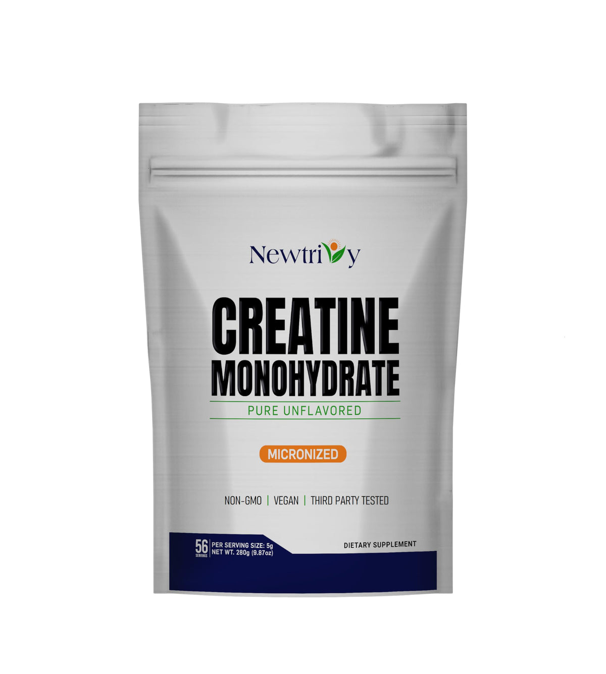 Newtrivy Creatine Monohydrate powder in a jar for clean strength support.