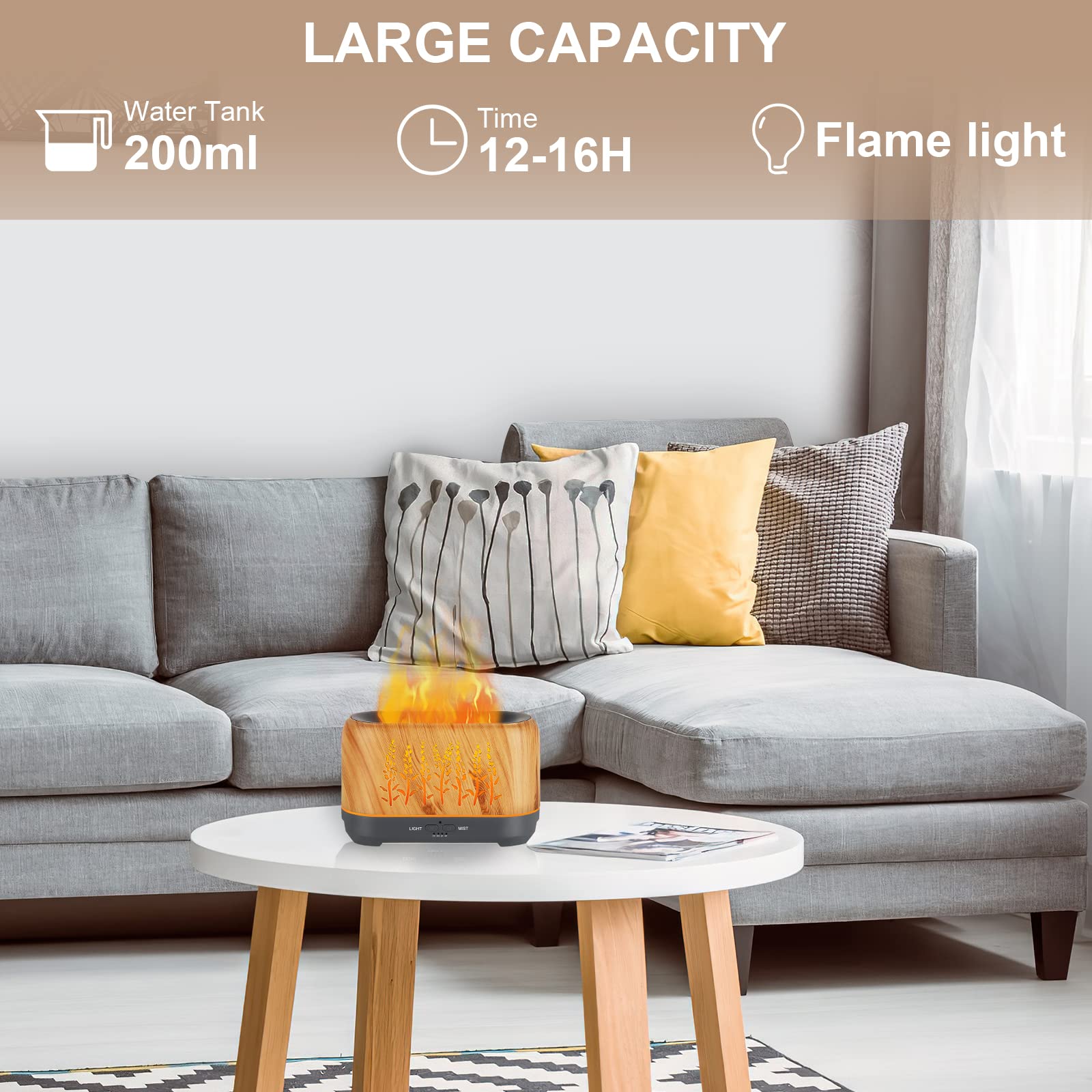 NEWYID diffuser 240ml tank delivers long-lasting aroma for cozy evenings.