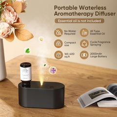 Nexalithron waterless diffuser side view highlighting cordless portability for travel.