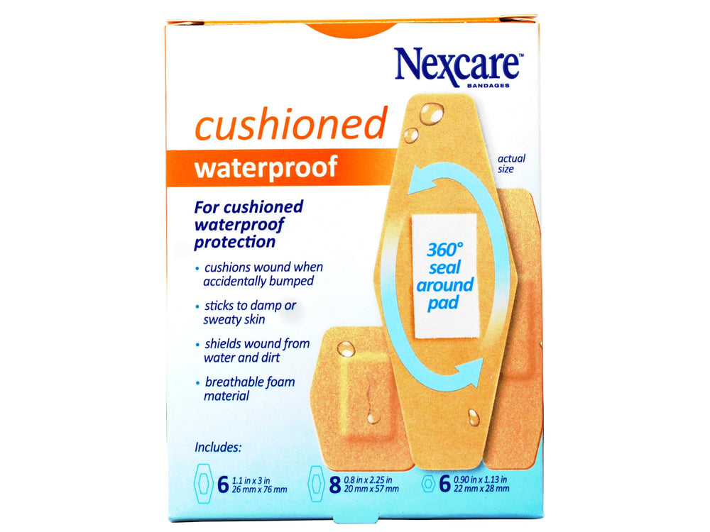 Nexcare waterproof design stays secure in bath, shower, or pool
