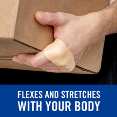 Nexcare tape applied on skin showing flexible coverage for toes or fingers.
