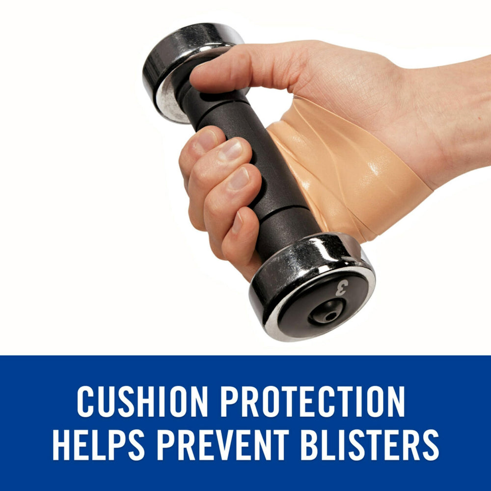 Nexcare blister prevention tape on the hand cushions fingers to prevent blistering during work.