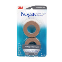 Two-roll Nexcare Gentle Paper Tan Tape pack for discreet, home first aid.