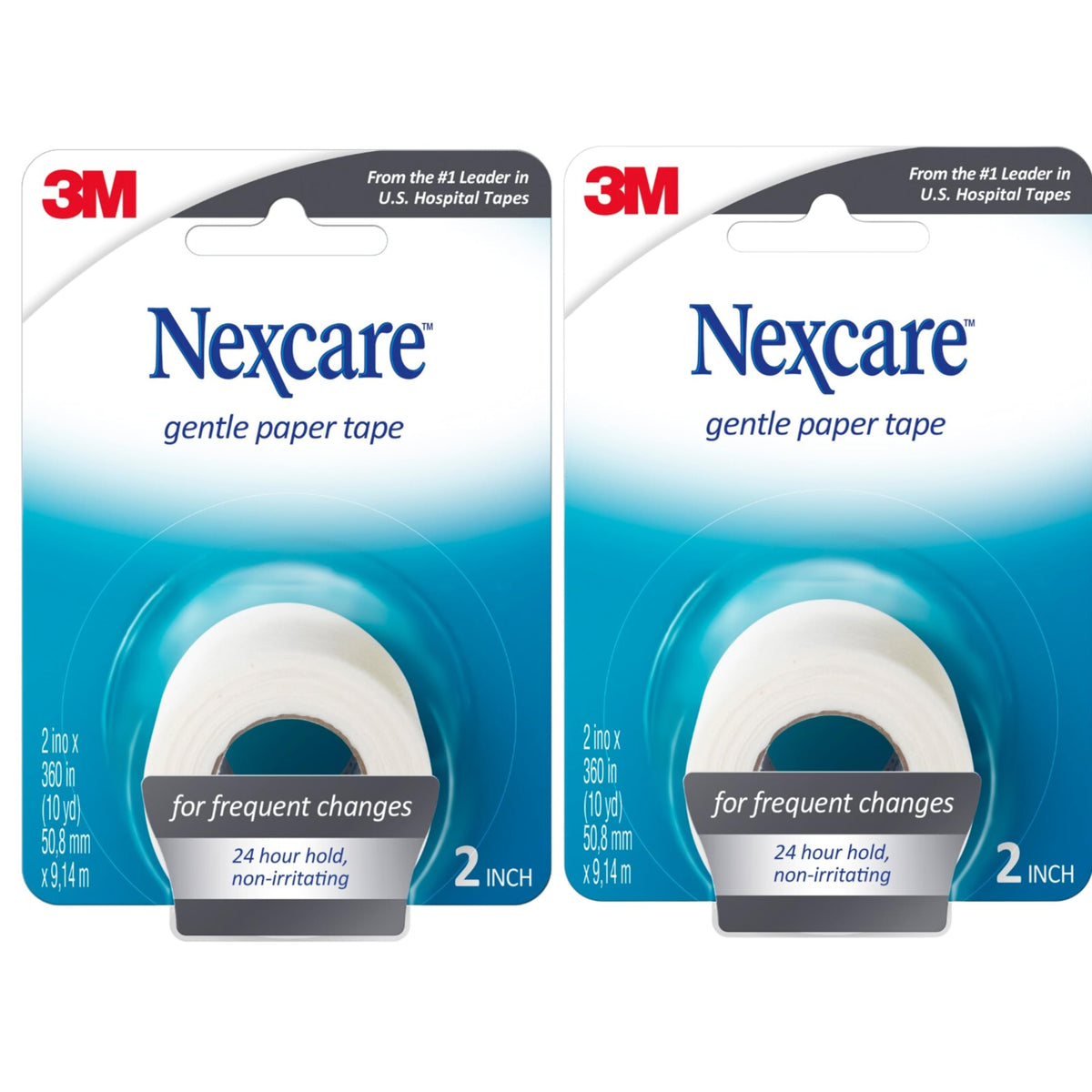 Nexcare Gentle Paper Tape 2in x 10yd rolls secure dressings without irritation.
