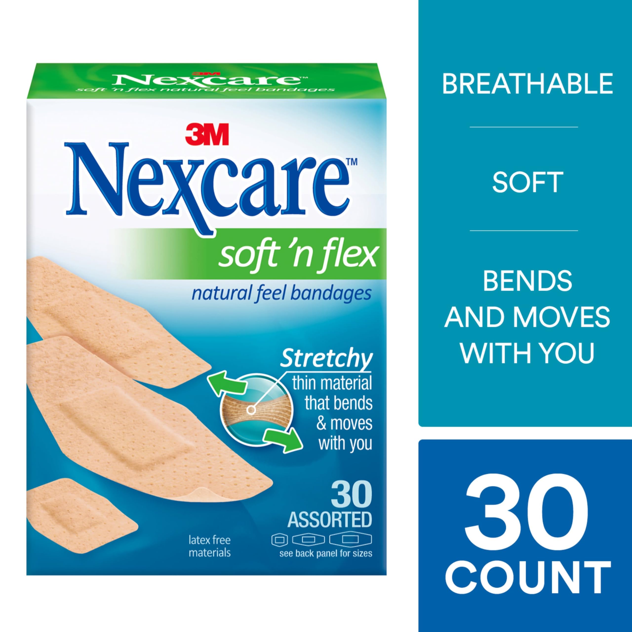 Packaging shot of Nexcare Soft 'n Flex Bandage 30 count box