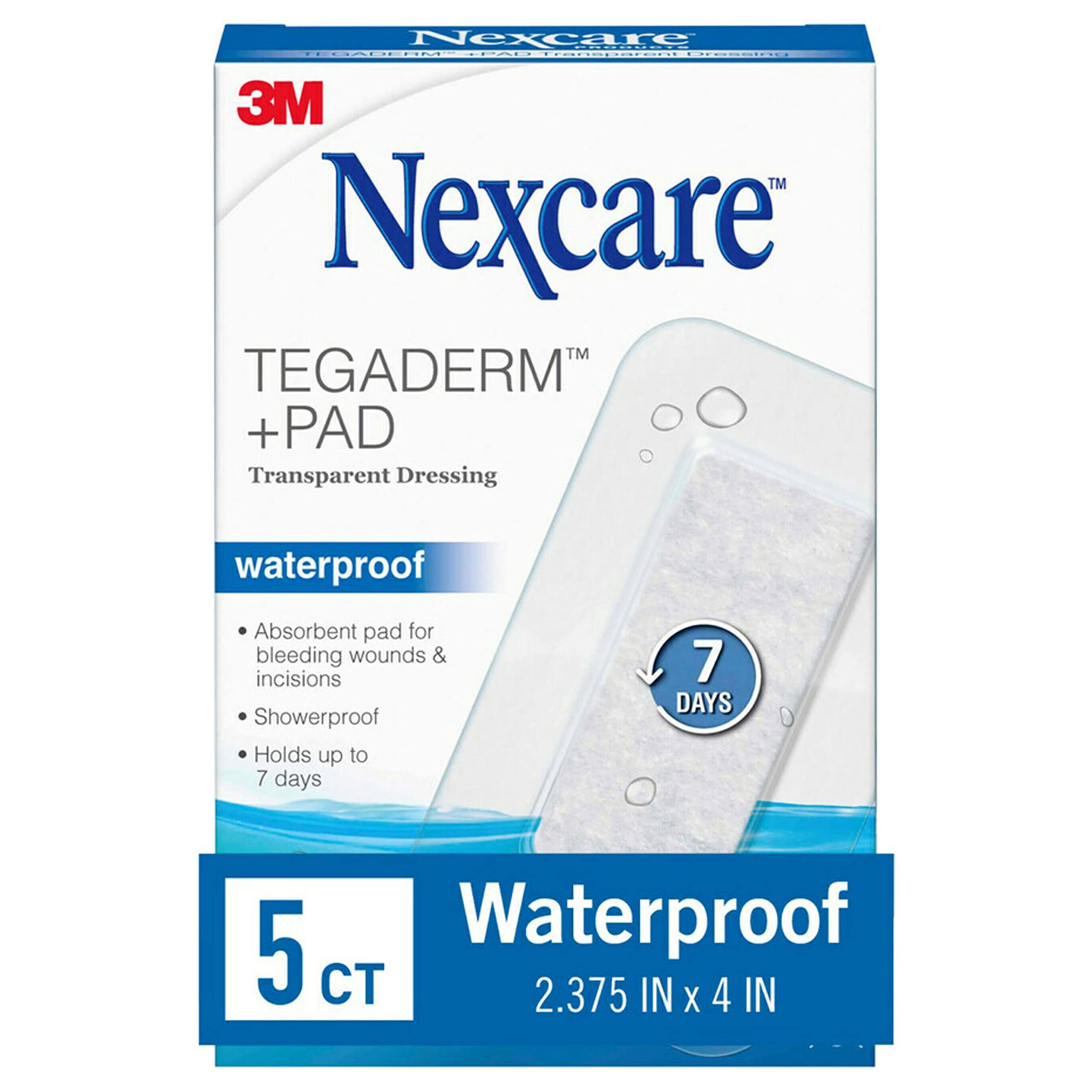 Nexcare Tegaderm + Pad vendaje transparente frontal con adherencia fuerte.