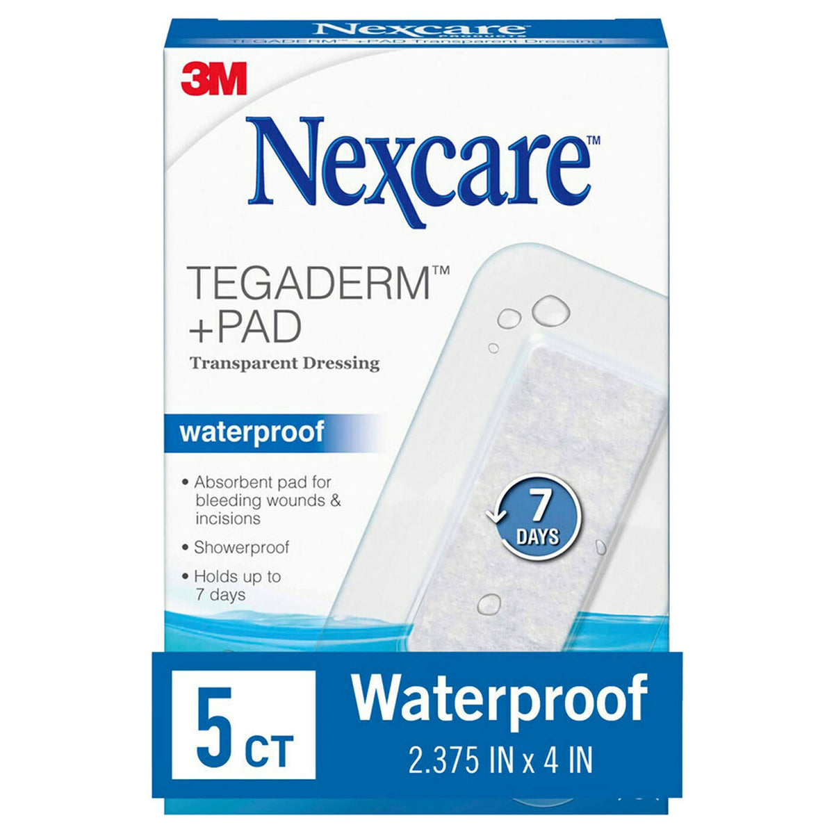 Nexcare Tegaderm + Pad vendaje transparente frontal con adherencia fuerte.