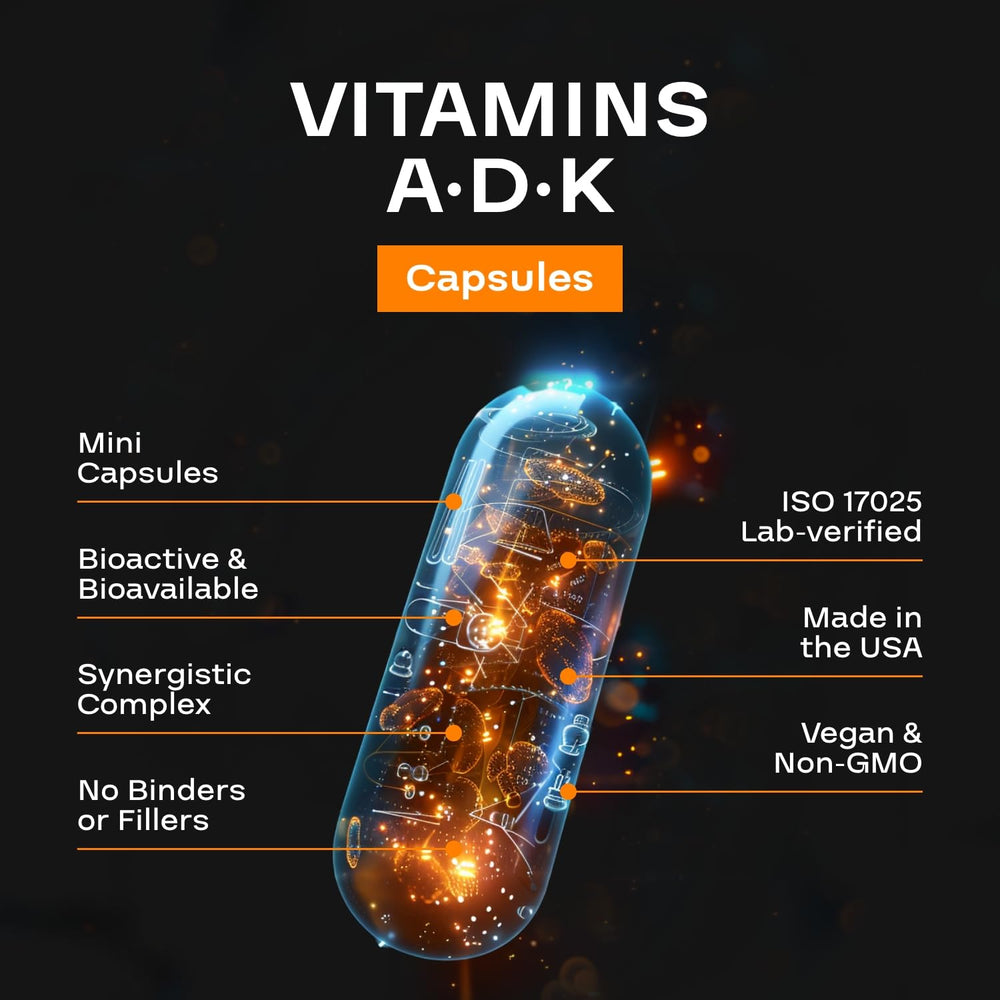 Close-up of NexGen Blends ADK capsules highlighting vegan softgels.