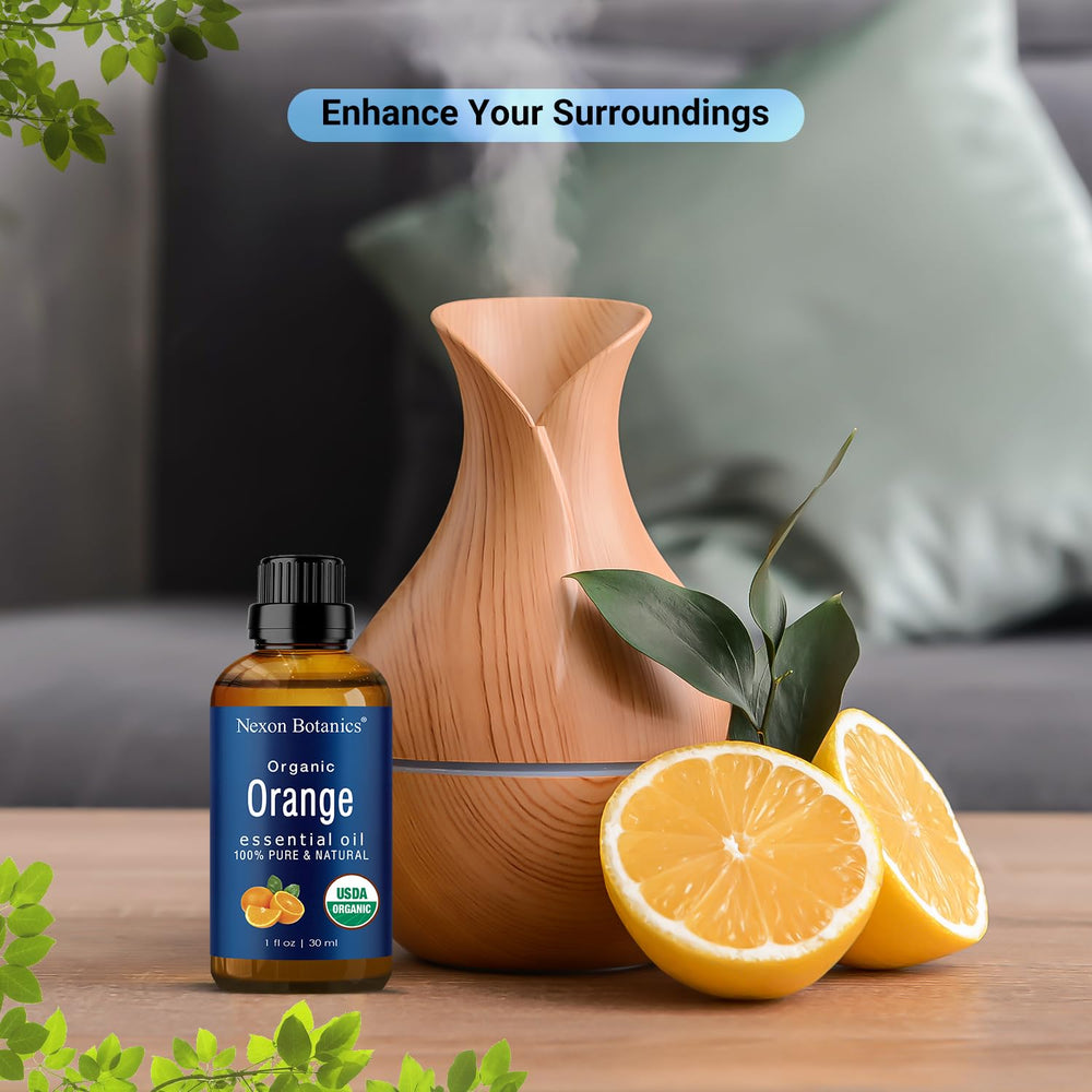 Nexon Botanics Aceite Naranja Orgánico en difusor para ambiente cítrico