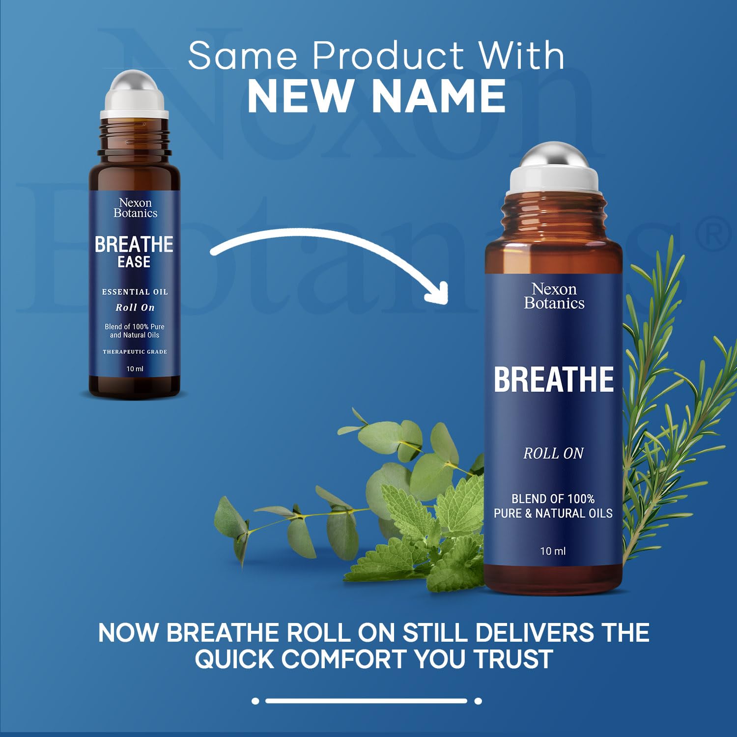 Nexon Botanics Breathe roll-on application on wrist for portable use.