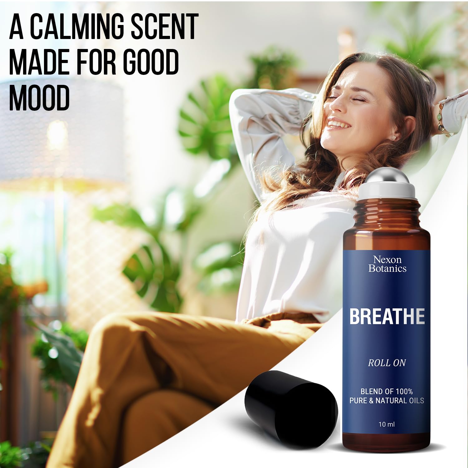 Nexon Botanics Breathe roll-on label closeup showing key eucalyptus-menthol blend.
