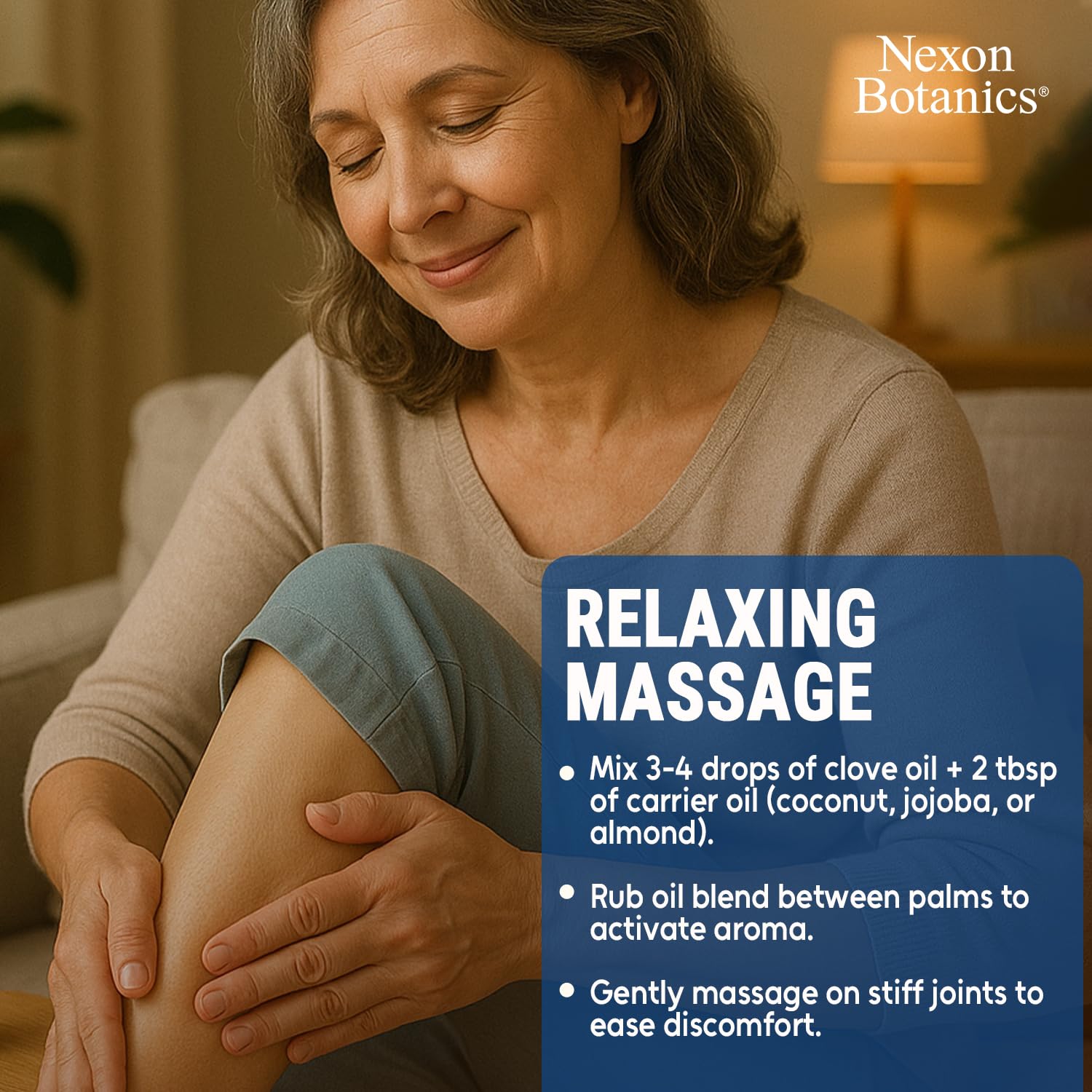 Nexon Botanics clove oil in a massage blend for gentle muscle relaxation