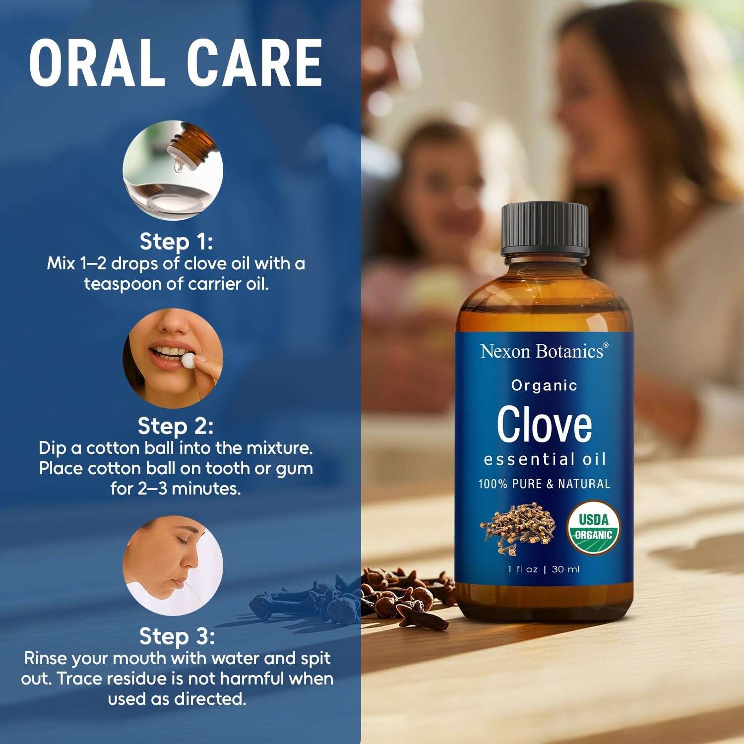 Nexon Botanics clove oil for external use near tooth and gum areas