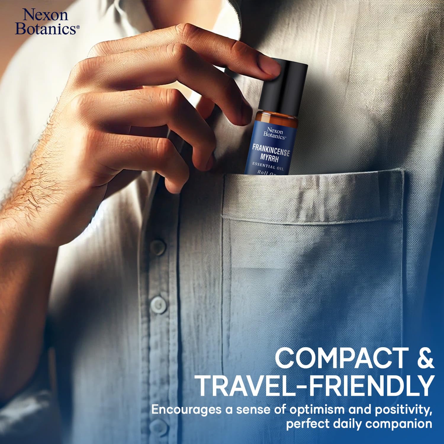 Nexon Botanics travel-friendly roll-on fits purse for quick relaxation.