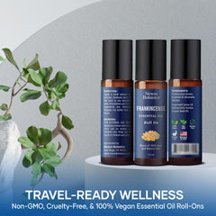 Nexon Botanics Frankincense Roll-On on the back of the neck for subtle scent.