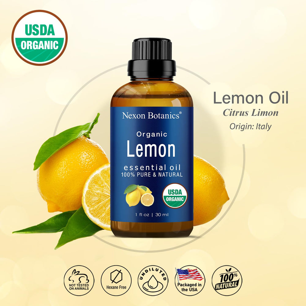 Nexon Botanics Lemon Oil dropper bottle for precise, mess-free dispensing.
