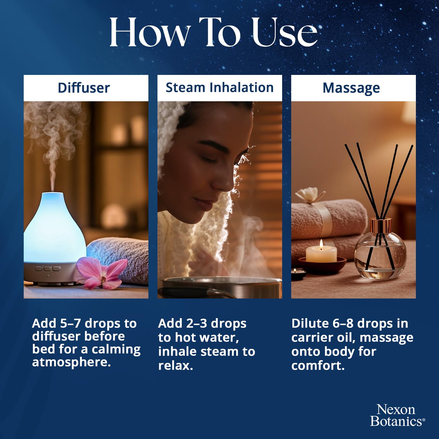 Nexon Botanics Zen Sleep diffuser usage in a cozy room.