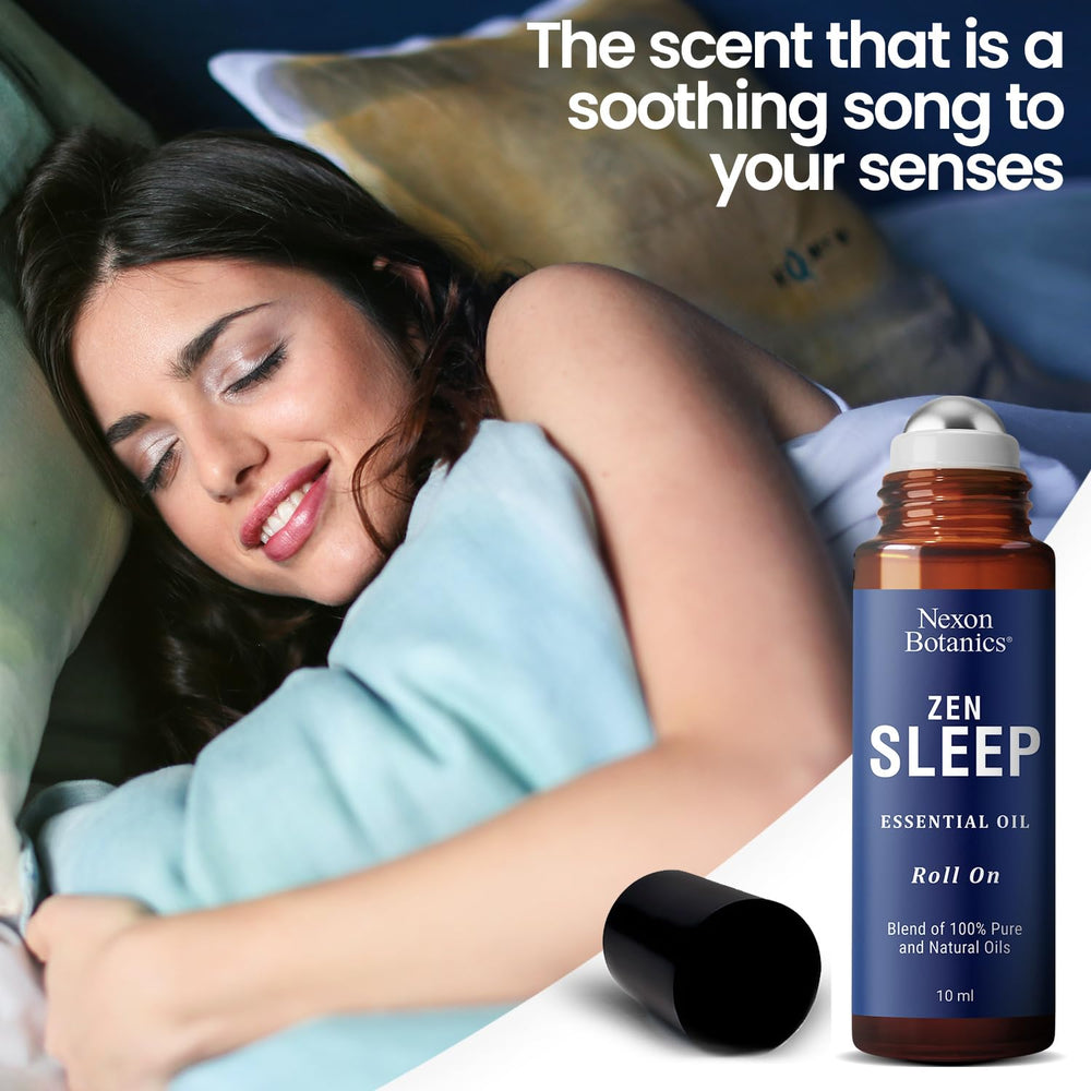 Nexon Botanics Zen Sleep roll-on applied to the wrist for a quick calming moment