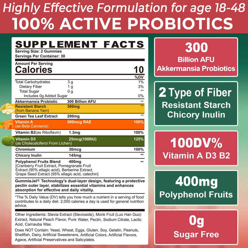 Nextdia Akkermansia Gummies bottle front highlighting convenient daily probiotic use.