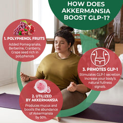 Nextdia Akkermansia Gummies fruit blend image featuring polyphenols for gut activity.