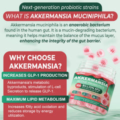 Nextdia Akkermansia Gummies label with prebiotics and vitamins for metabolic balance.
