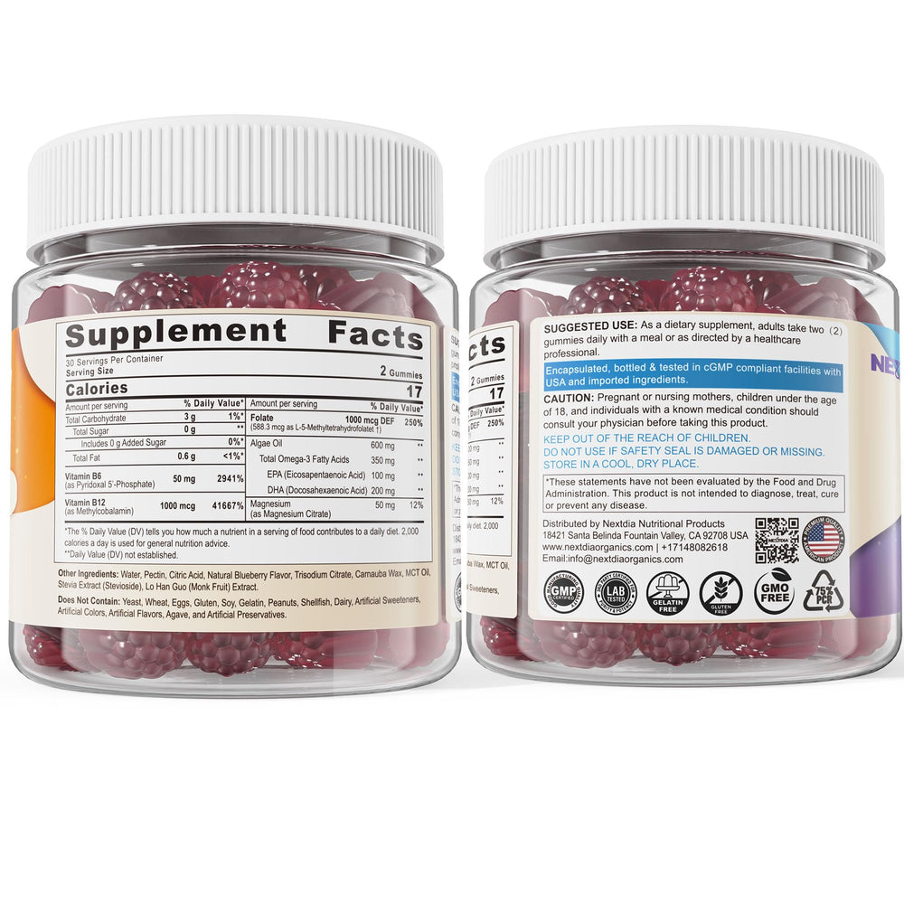 Nextdia B12 & B6 gummies gluten-free dairy-free labeling
