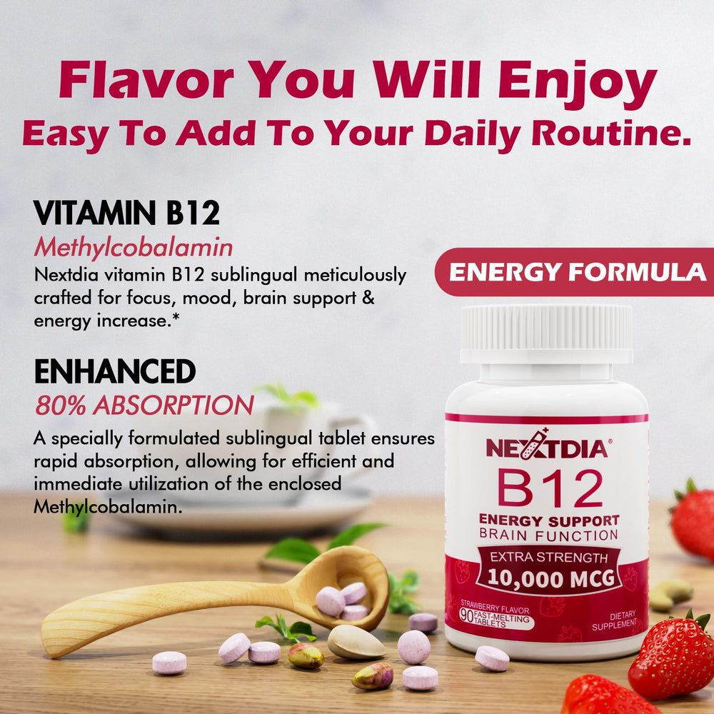 Nextdia B12 supports metabolism and red blood cell production for sustained vitality.