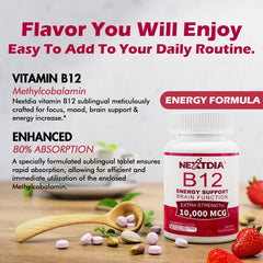 Nextdia B12 supports metabolism and red blood cell production for sustained vitality.