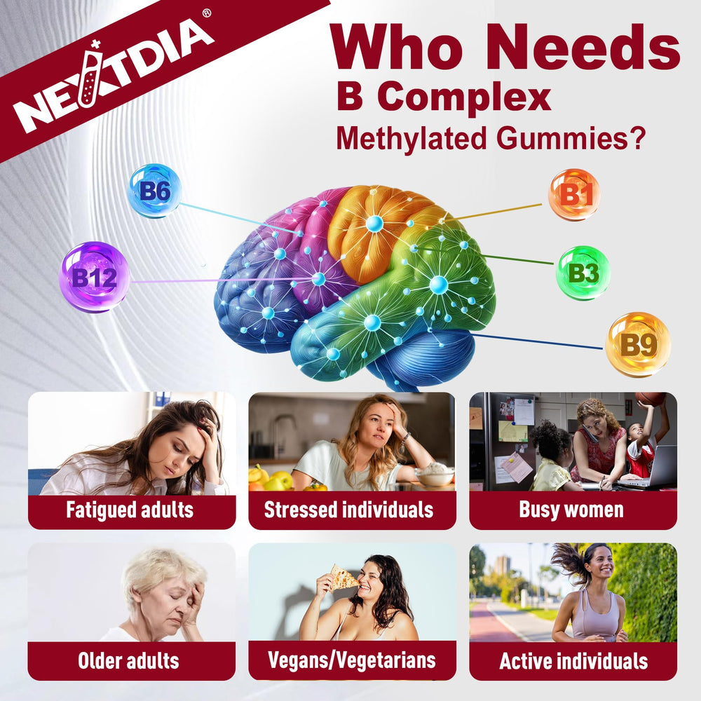 Nextdia Brain & Mood Gummies daily dose presentation, colorful gummies for routine.