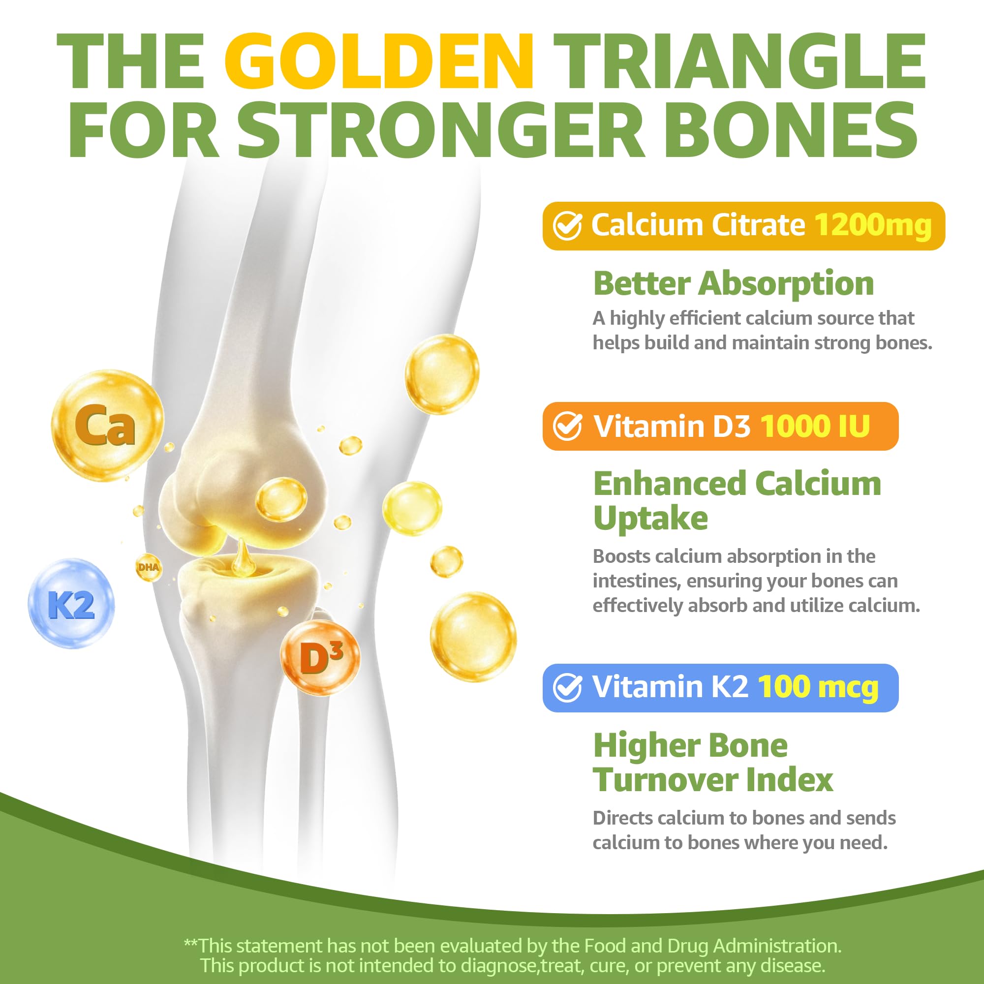 Nextdia 3D icons illustrating D3 and K2 support for calcium use
