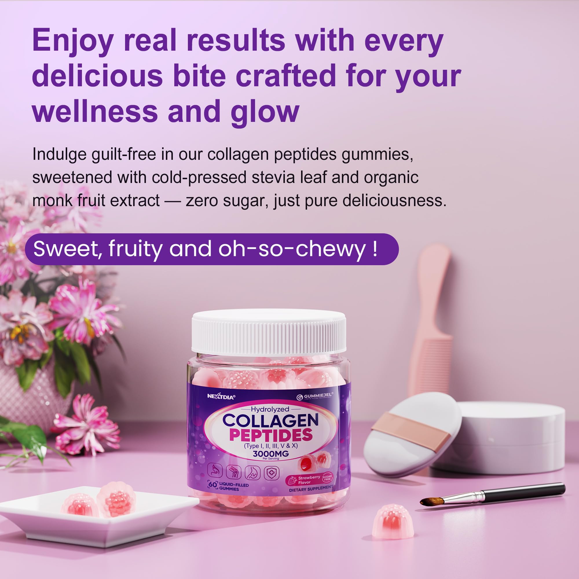Nextdia collagen gummies no gelatin claim image highlighting allergy-friendly option.