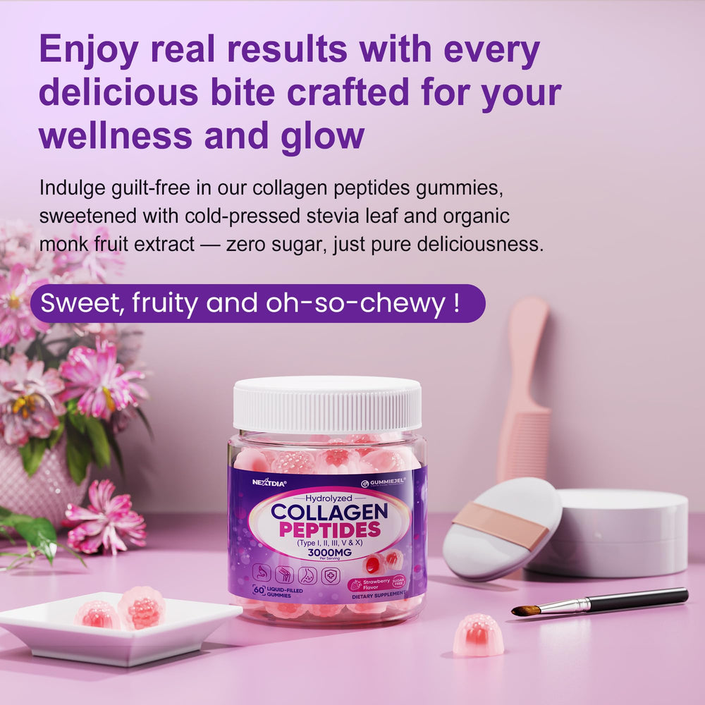 Nextdia collagen gummies no gelatin claim image highlighting allergy-friendly option.