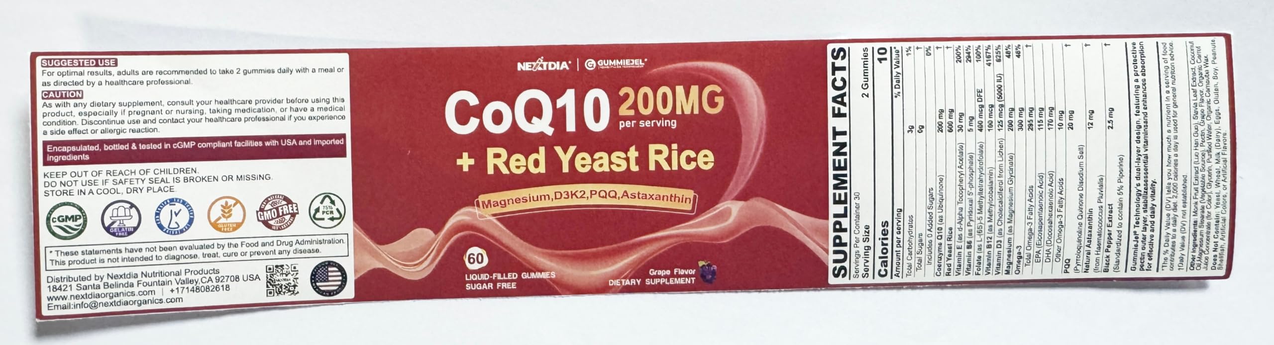 Nextdia CoQ10 Gummies packaging display for easy daily use.