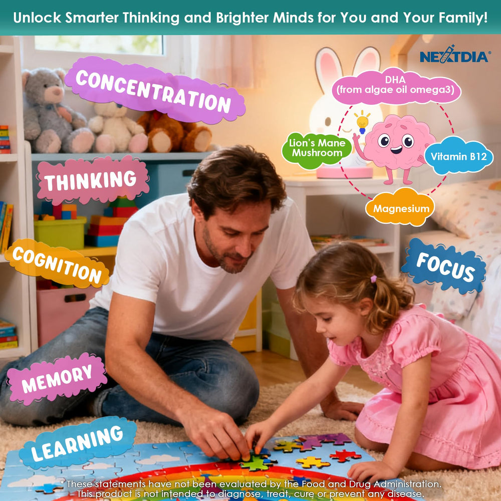 Nextdia Focus Gummies open-tub-and-spoon scene shows family-friendly routine.