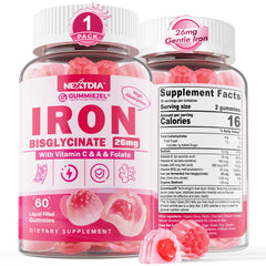 Nextdia Iron Gummies bottle front view showing gentle iron support for daily energy.