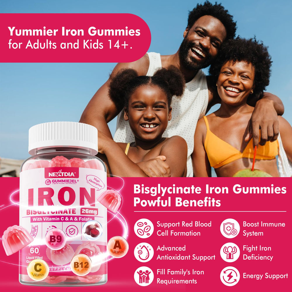 Nextdia Iron Gummies being enjoyed by adults and teens in daily routine.