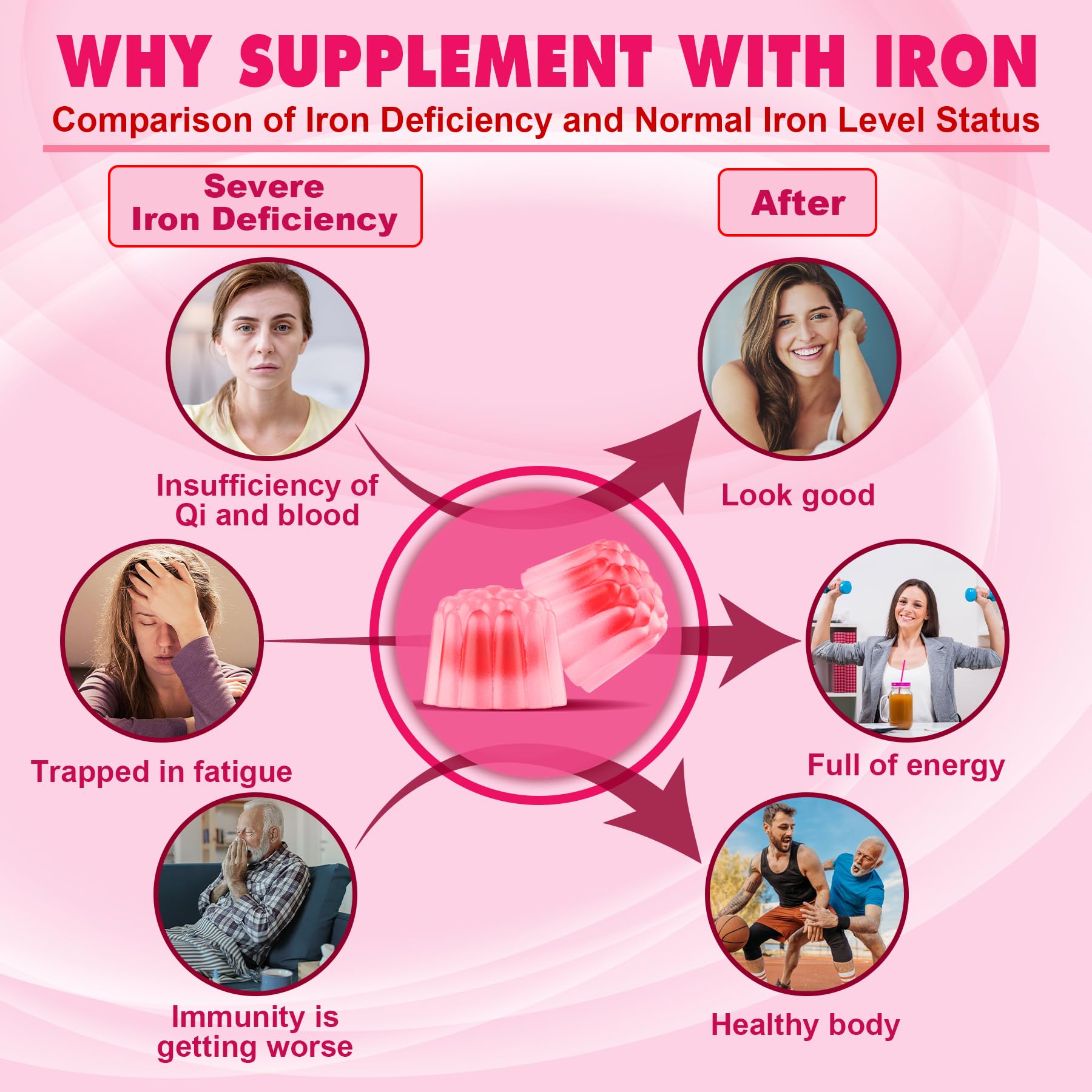 Nextdia Iron Gummies on spoon highlight strawberry flavor for easy daily intake.