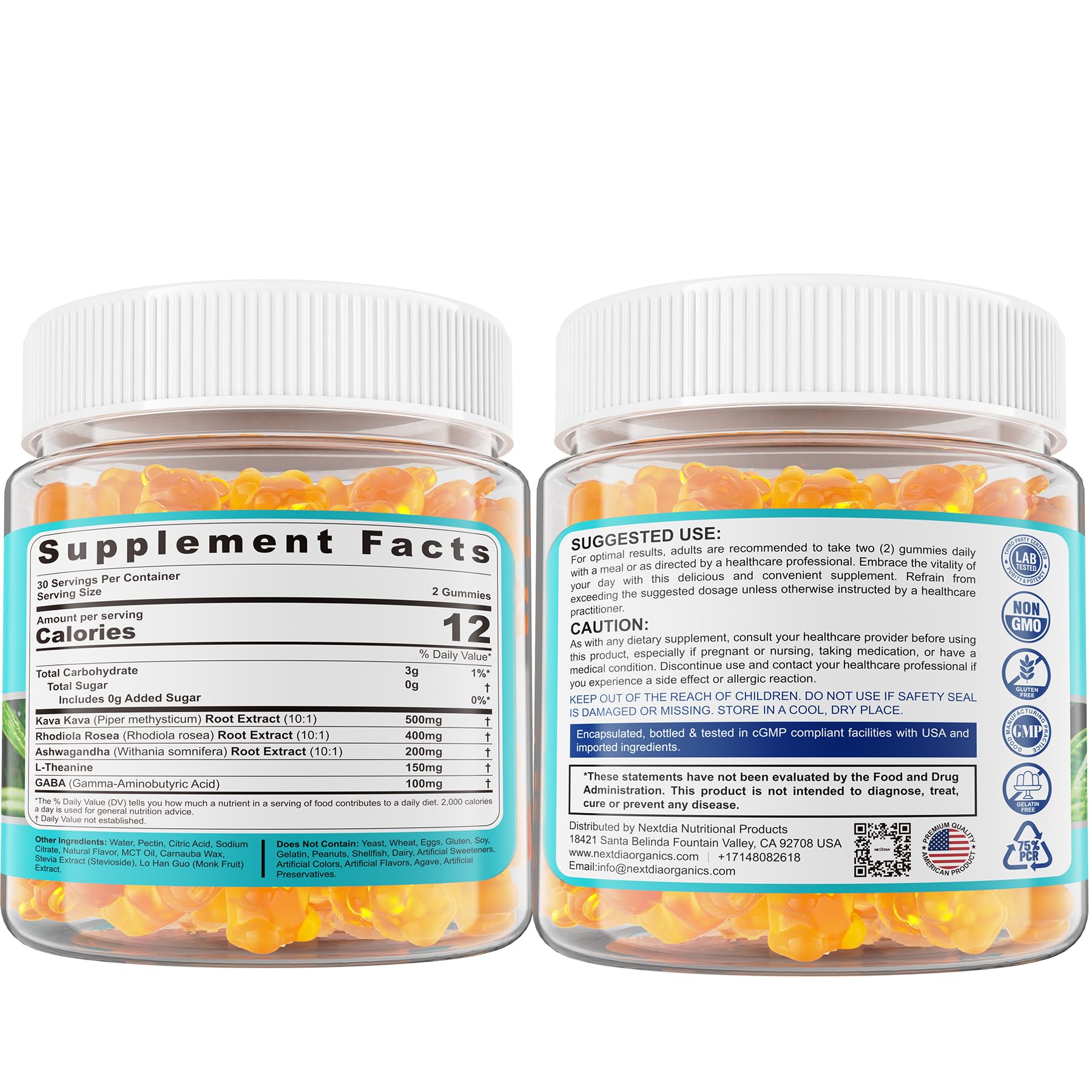 Nextdia Kava Kava Gummies with lemon flavor for crisp taste and calm focus
