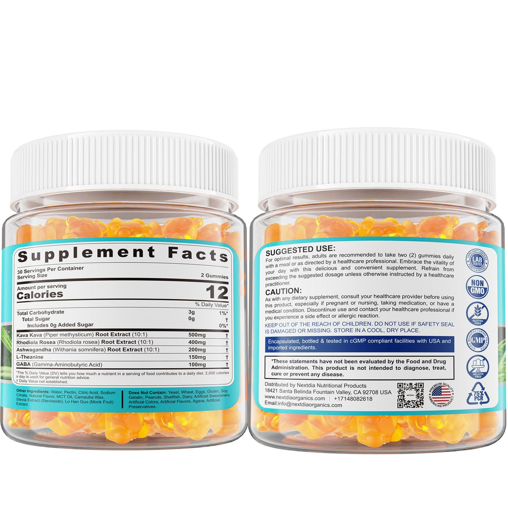 Nextdia Kava Kava Gummies with lemon flavor for crisp taste and calm focus