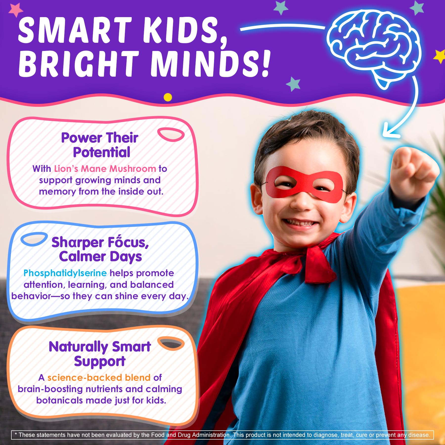 Top view of Nextdia Kids Brain Gummies bottle for easy daily dosing.
