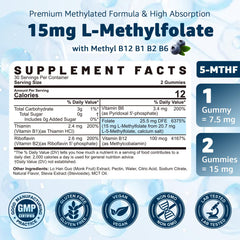Nextdia L-MethylFolate gummies label close-up showing vegan high-absorption 5-MTHF formula.
