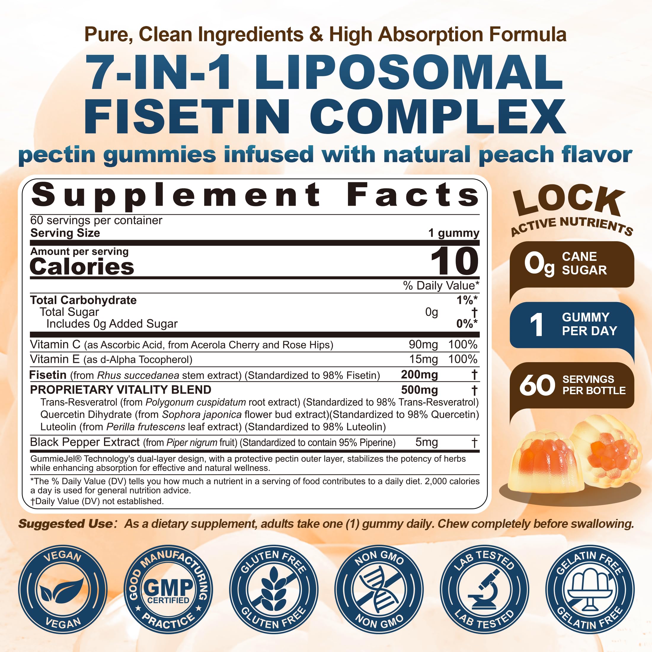 Close-up of Nextdia gummies texture and peach flavor detail
