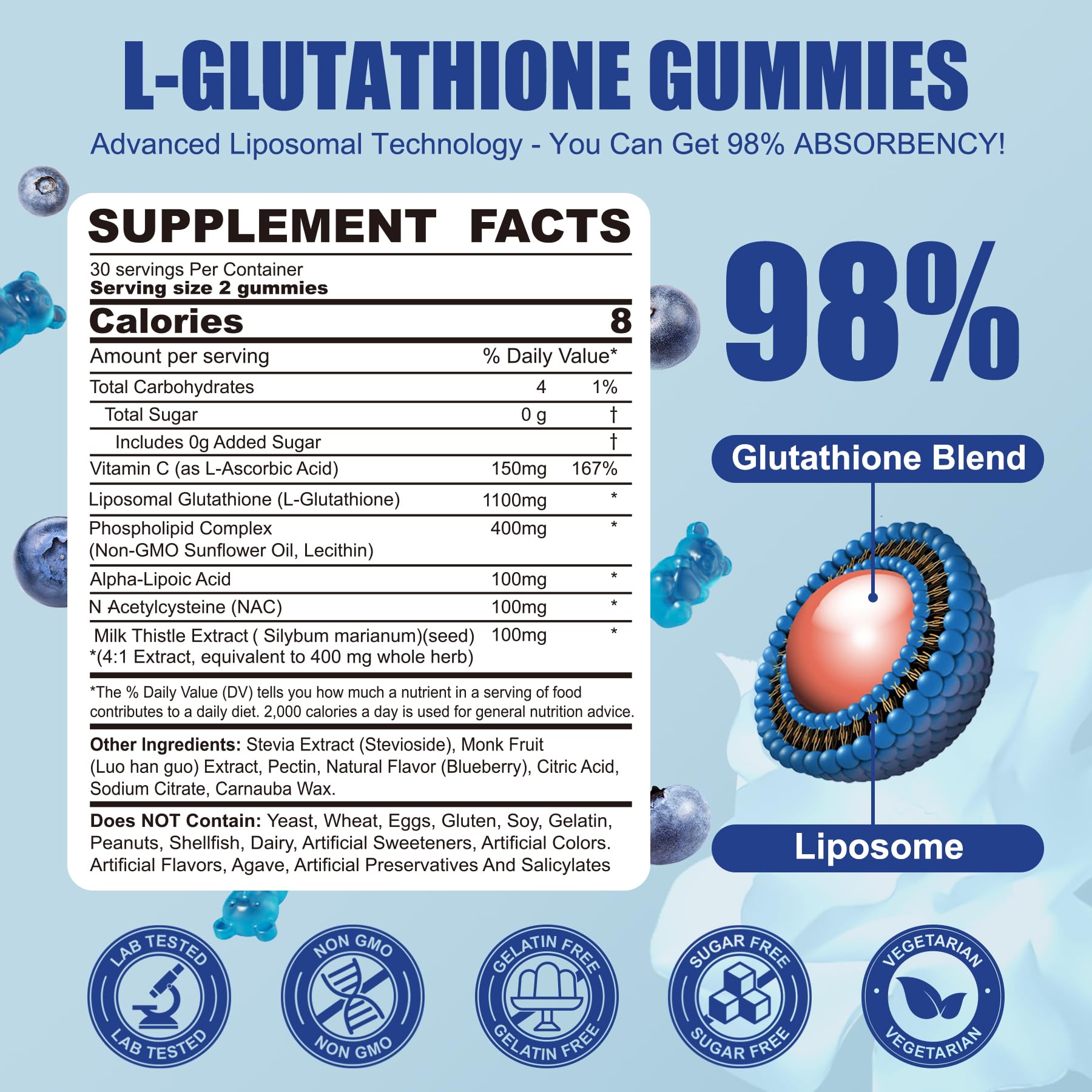 Nextdia liposomal glutathione gummies bottle back with ingredients and vegan status